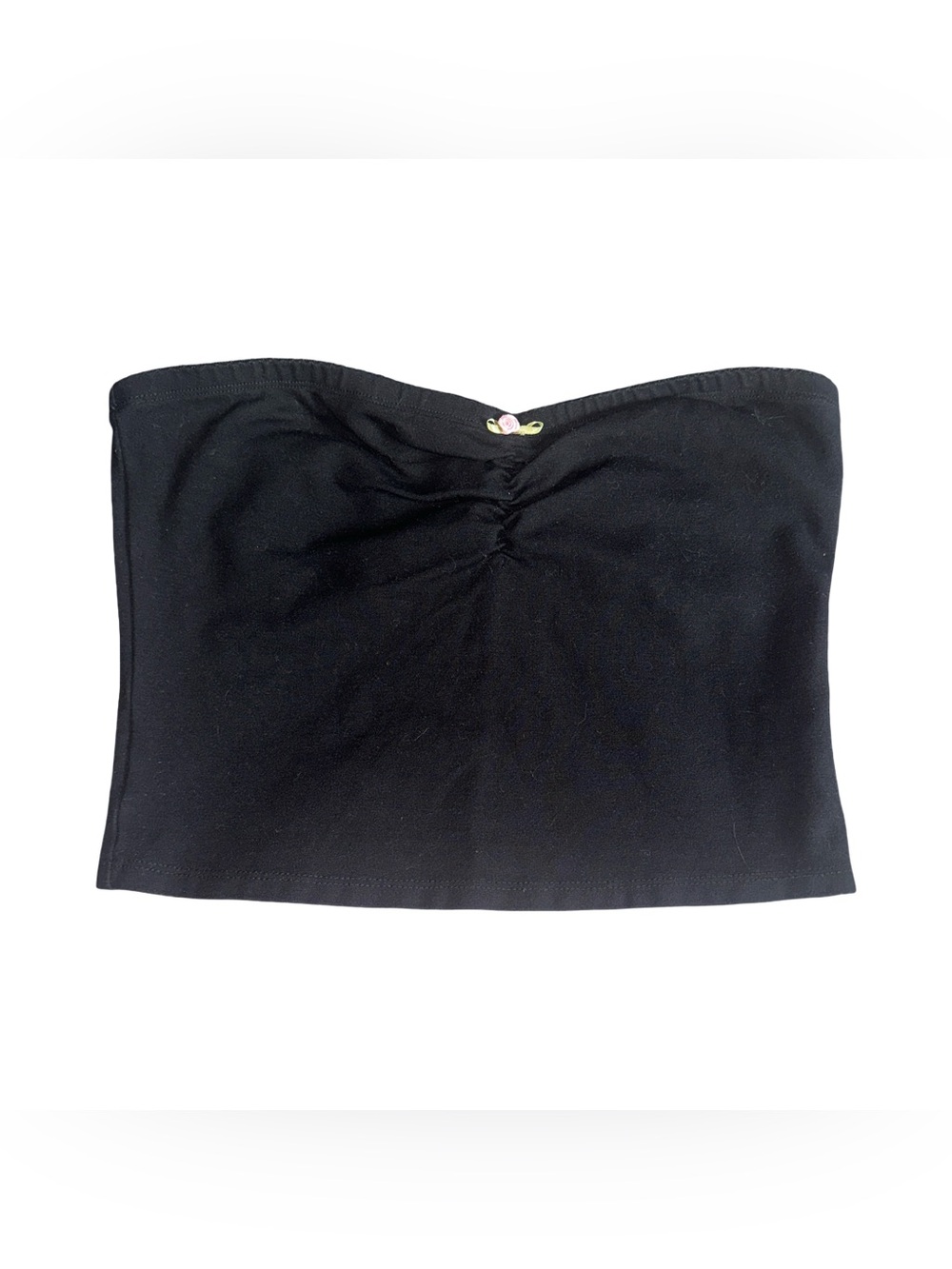 Black Strapless Tube Top with Pink Rose Accent